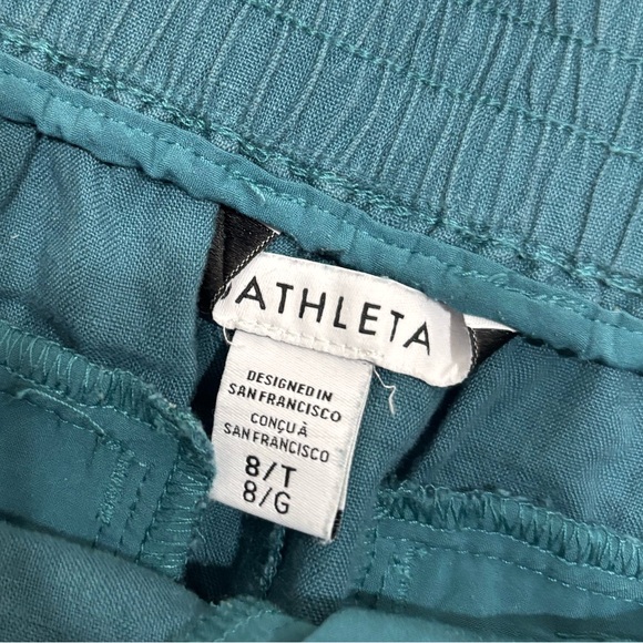 Athleta Playa Linen Borealis Green Wide Leg Crop Pants Size 8 Tall - Picture 5 of 10